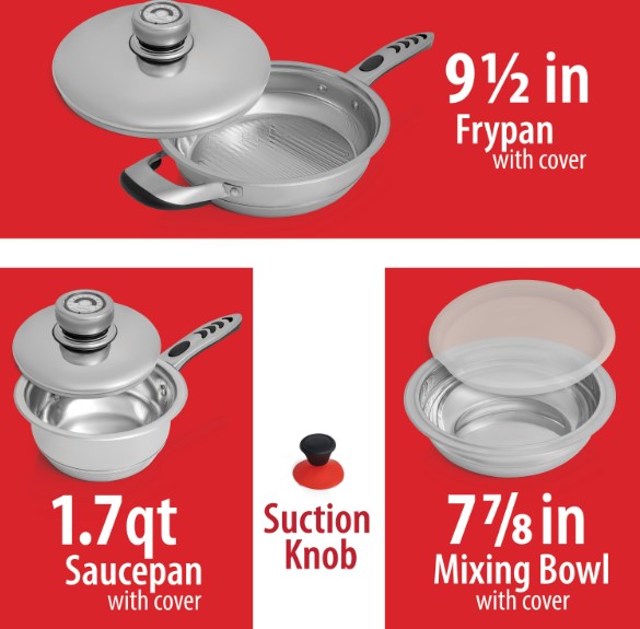 Chef's Secret 12-Ply Waterless Heavy Gauge Cookware Set, Durable Stainless Steel Construction with Thermo Control Top Knobs, 9-Pieces KT12