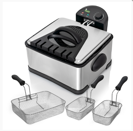 4 Quart Electric Deep Fryer - 1700 Watts Electrical Appliance with 3 Frying Baskets - Adjustable Temp Control, Insulated Handles, Stainless Steel Cover with Window, Enamel Inner Pot - 16x10x15.50" KTELFRY4