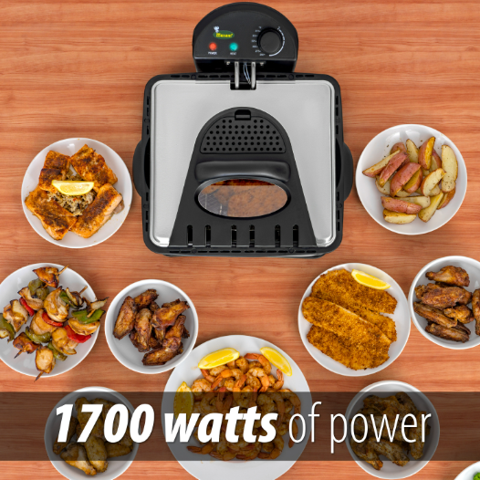 4 Quart Electric Deep Fryer - 1700 Watts Electrical Appliance with 3 Frying Baskets - Adjustable Temp Control, Insulated Handles, Stainless Steel Cover with Window, Enamel Inner Pot - 16x10x15.50" KTELFRY4