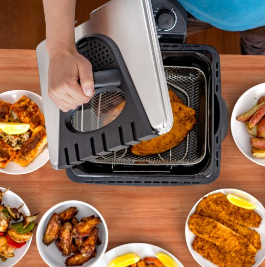 4 Quart Electric Deep Fryer - 1700 Watts Electrical Appliance with 3 Frying Baskets - Adjustable Temp Control, Insulated Handles, Stainless Steel Cover with Window, Enamel Inner Pot - 16x10x15.50" KTELFRY4