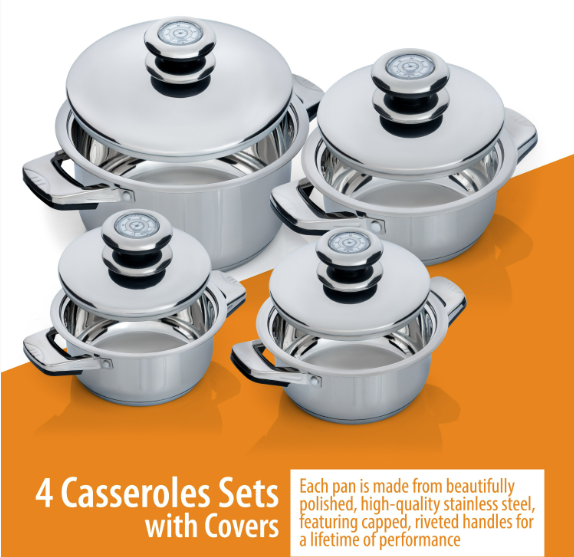 Chef's Secret 28-Piece Cookware Set - 12-Element Heavy-Gauge Stainless Steel Waterless Cookware - Kitchen Pots And Pans, Steamer, Broiler For Cooking, Frying - Home Essentials & Gifts For Cooks, Chefs KT28