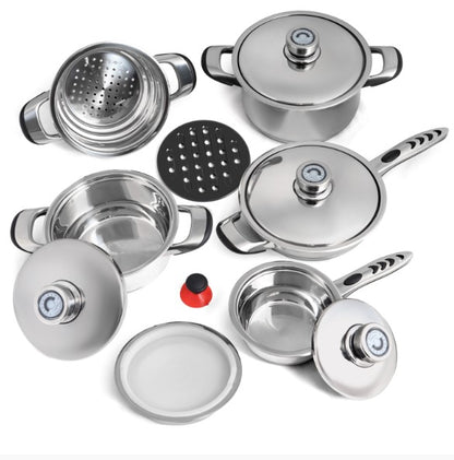 Chef's Secret 12-Ply Waterless Heavy Gauge Cookware Set, Durable Stainless Steel Construction with Thermo Control Top Knobs, 9-Pieces  KT12