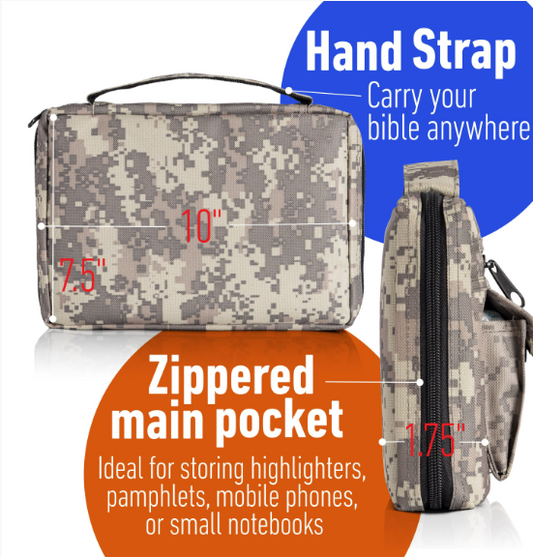 Extreme Pak Bible Cover With Extra Zippered Compartments, To Protect The Good Book, Digital Camouflage