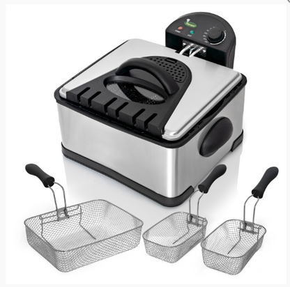 4 Quart Electric Deep Fryer - 1700 Watts Electrical Appliance with 3 Frying Baskets - Adjustable Temp Control, Insulated Handles, Stainless Steel Cover with Window, Enamel Inner Pot - 16x10x15.50" KTELFRY4