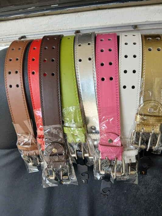 Double hole leather  belts in assorted colors