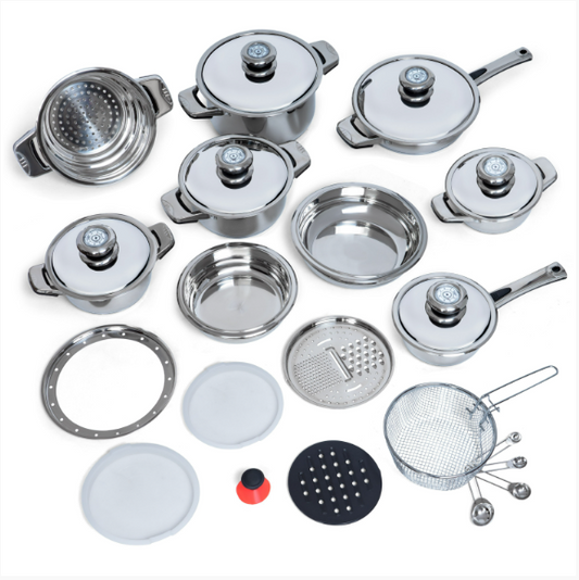 Chef's Secret 28-Piece Cookware Set - 12-Element Heavy-Gauge Stainless Steel Waterless Cookware - Kitchen Pots And Pans, Steamer, Broiler For Cooking, Frying - Home Essentials & Gifts For Cooks, Chefs  KT28