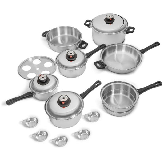 Maxam 9-Element Waterless Cookware Set, Durable Stainless Steel Construction with Heat and Cold Resistant Handles, 17-Pieces